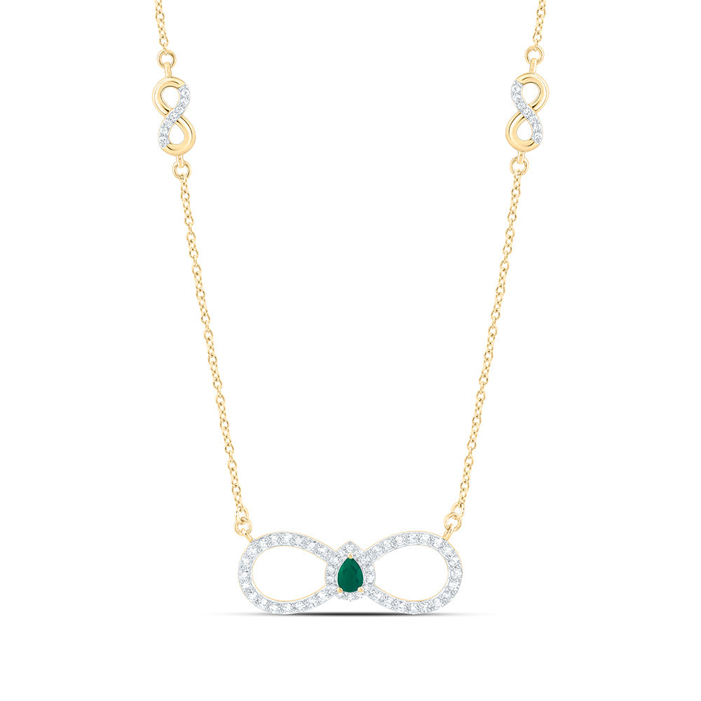 10k Gold 1/3 CTW-Natural Diamond 1/10 Ct-Ps-Em Natural Gemstone Infinity Necklace (18 Inch )