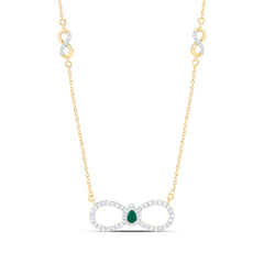 10k Gold 1/3 CTW-Natural Diamond 1/10 Ct-Ps-Em Natural Gemstone Infinity Necklace (18 Inch )