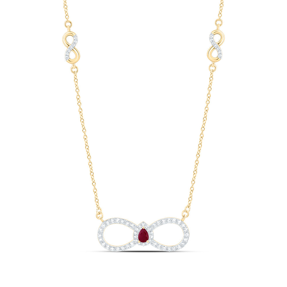 10k Gold 1/3 CTW-Natural Diamond 1/6 Ct-Ps-Ru Natural Gemstone Infinity Necklace (18 Inch )