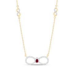 10k Gold 1/3 CTW-Natural Diamond 1/6 Ct-Ps-Ru Natural Gemstone Infinity Necklace (18 Inch )