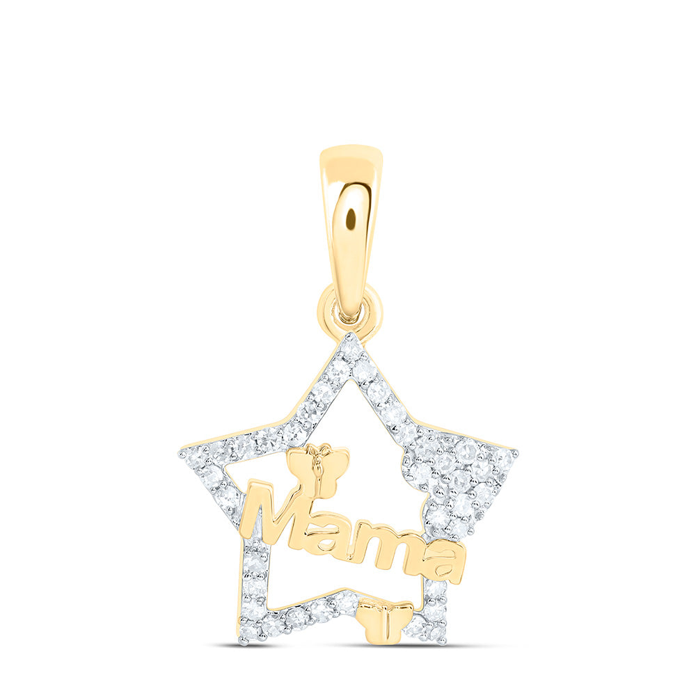 10k Gold 1/8 CTW-Natural Diamond Gift "Mama" Butterfly Heart Star Pendant
