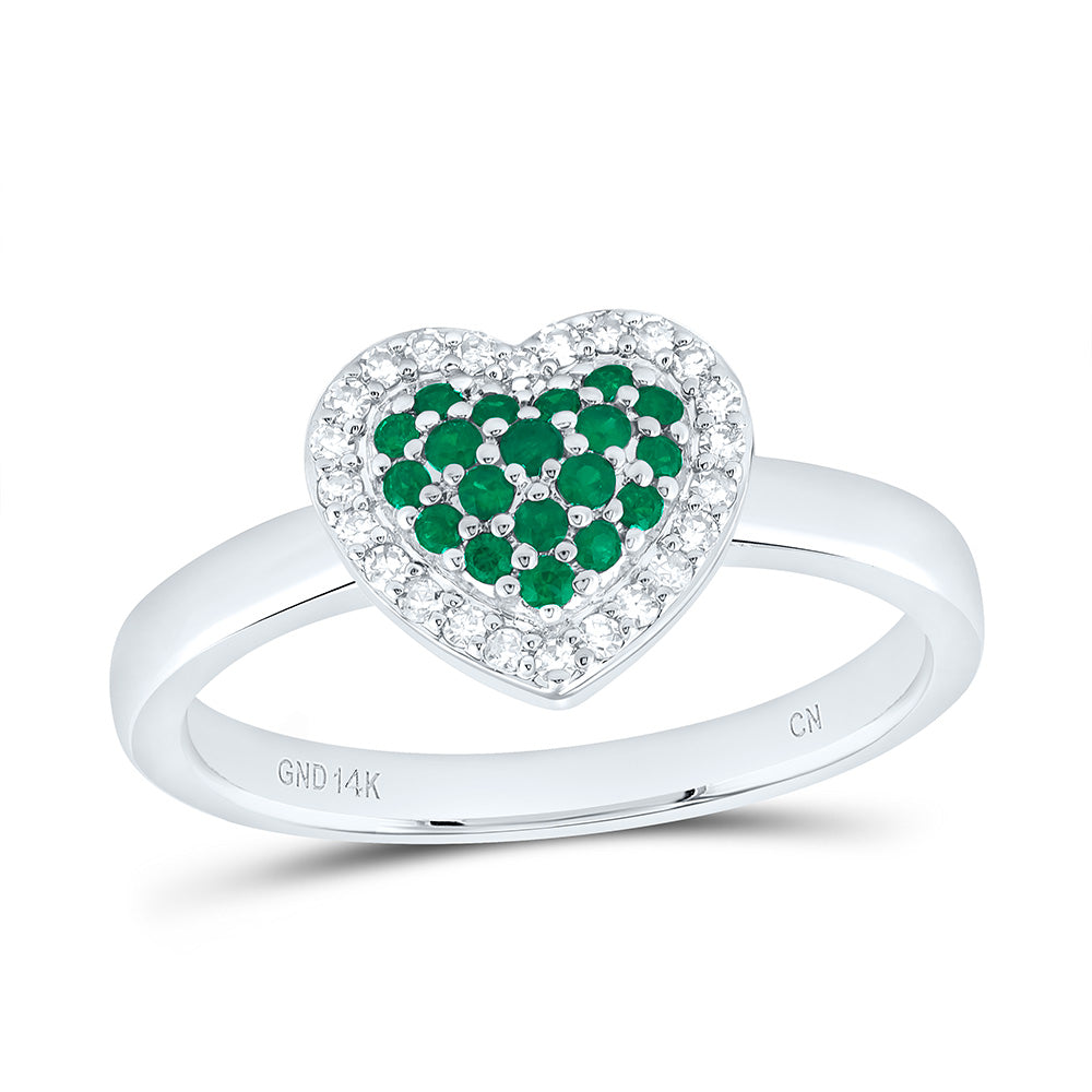 14k Gold 1/8 CTW-Natural Diamond 1/6 Ct-Rd-Em Natural Gemstone Heart Ring