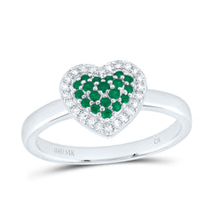 14k Gold 1/8 CTW-Natural Diamond 1/6 Ct-Rd-Em Natural Gemstone Heart Ring
