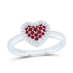 14k Gold 1/8 CTW-Natural Diamond 1/6 Ct-Rd-Ru Natural Gemstone Heart Ring