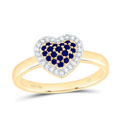 14k Gold 1/8 CTW-Natural Diamond 1/5 Ct-Rd-Bs Natural Gemstone Heart Ring