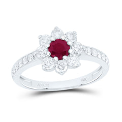 14k Gold 3/4 CTW-Natural Diamond 4.50MM-Rd-Ru Natural Gemstone Flower Ring