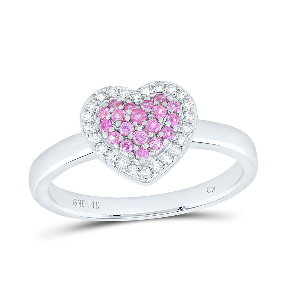 14k Gold 1/8 CTW-Natural Diamond 1/5 Ct-Rd-Pi Sapp Natural Gemstone Heart Ring