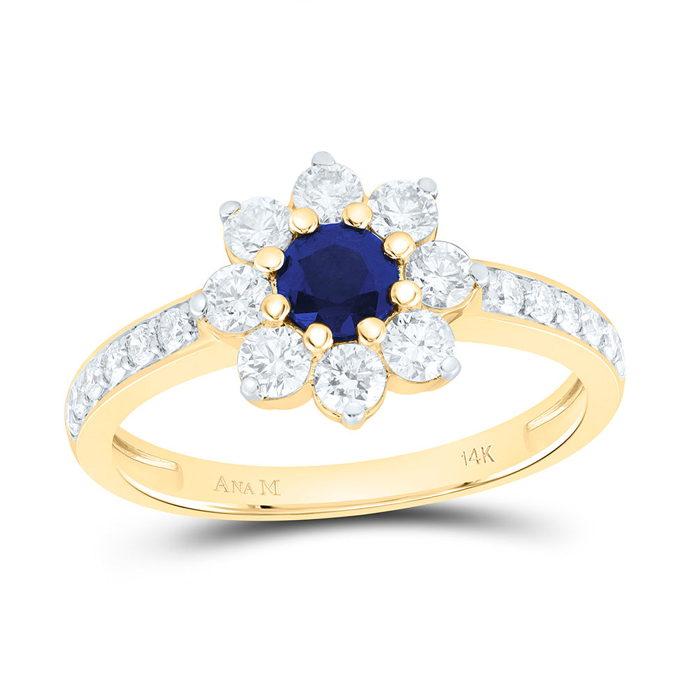 14k Gold 3/4 CTW-Natural Diamond 4.50MM-Rd-Bs Natural Gemstone Flower Ring