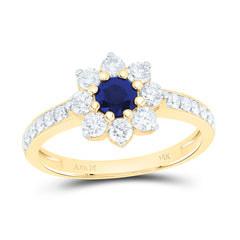 14k Gold 3/4 CTW-Natural Diamond 4.50MM-Rd-Bs Natural Gemstone Flower Ring
