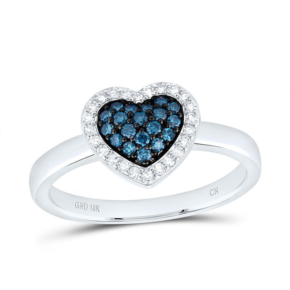 10k Gold 1/4 CTW-Natural Diamond Fashion Blue Diamond Heart Ring