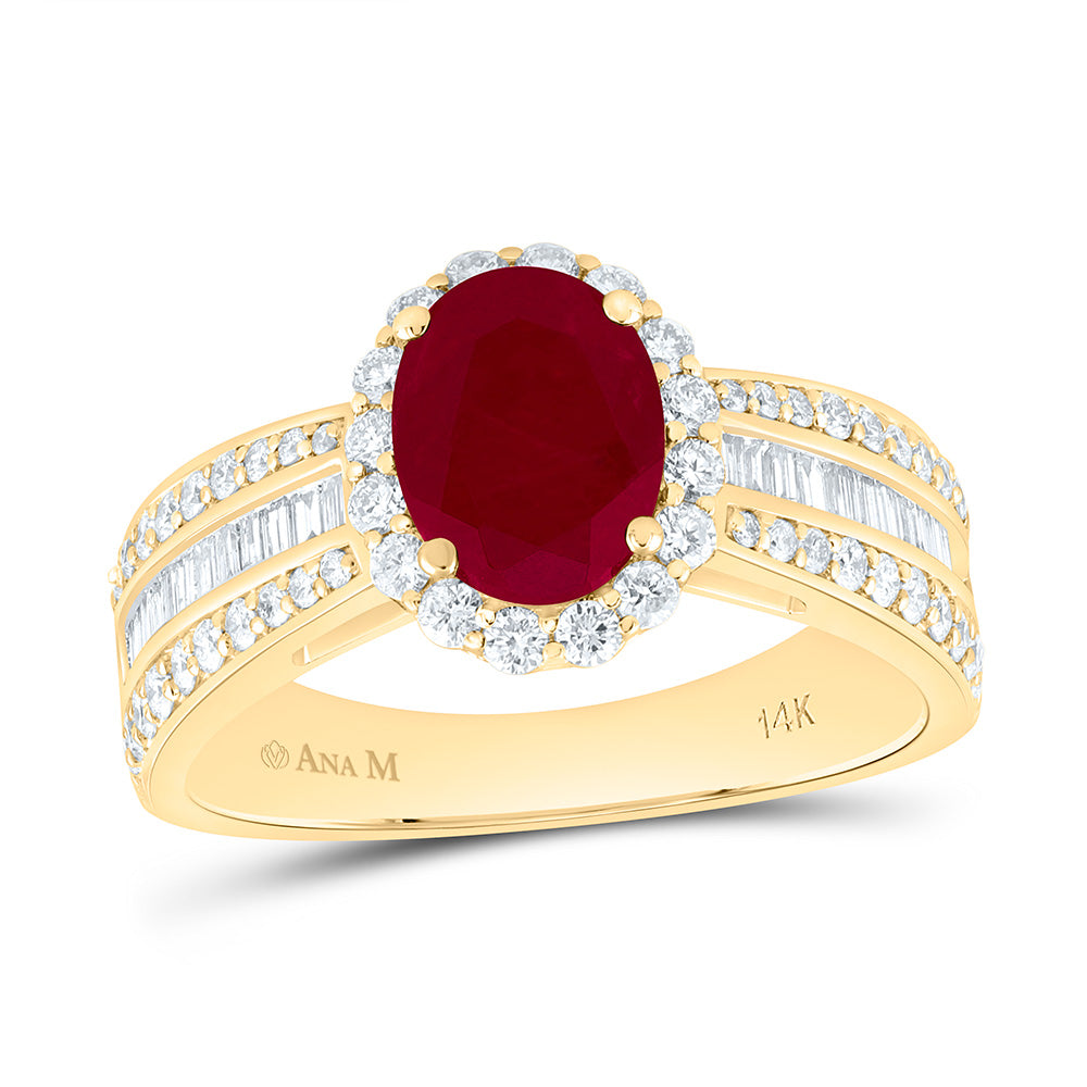 14k Gold 3/4 CTW-Natural Diamond 8X6MM-Ov-Ru Natural Gemstone Oval Ring