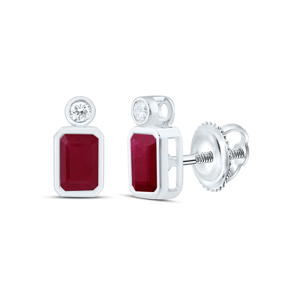 14k Gold 1/12 CTW-Natural Diamond 6X4MM-Em-Ruby Natural Gemstone Emerald Earring