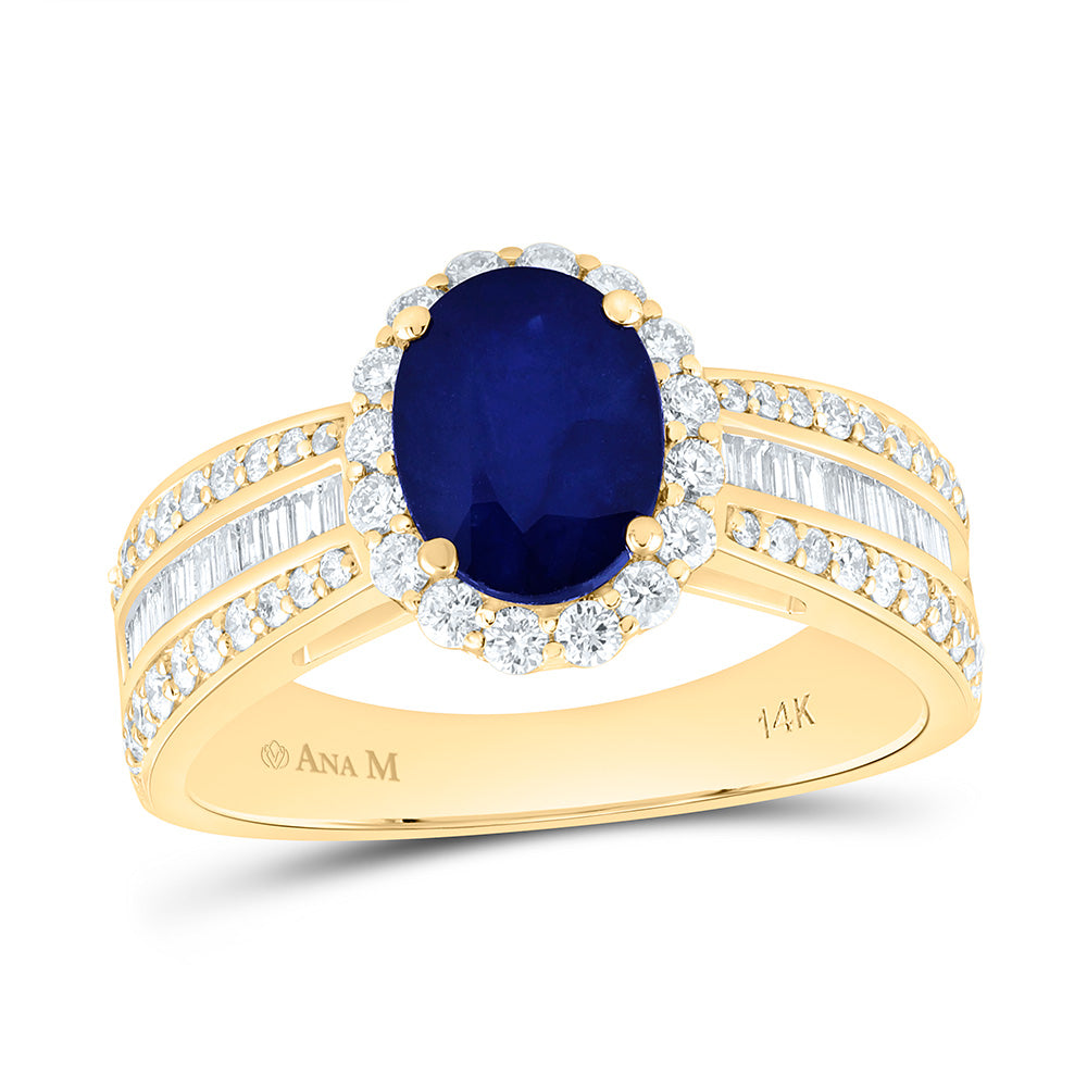 14k Gold 3/4 CTW-Natural Diamond 8X6MM-Ov-Bs Natural Gemstone Oval Ring
