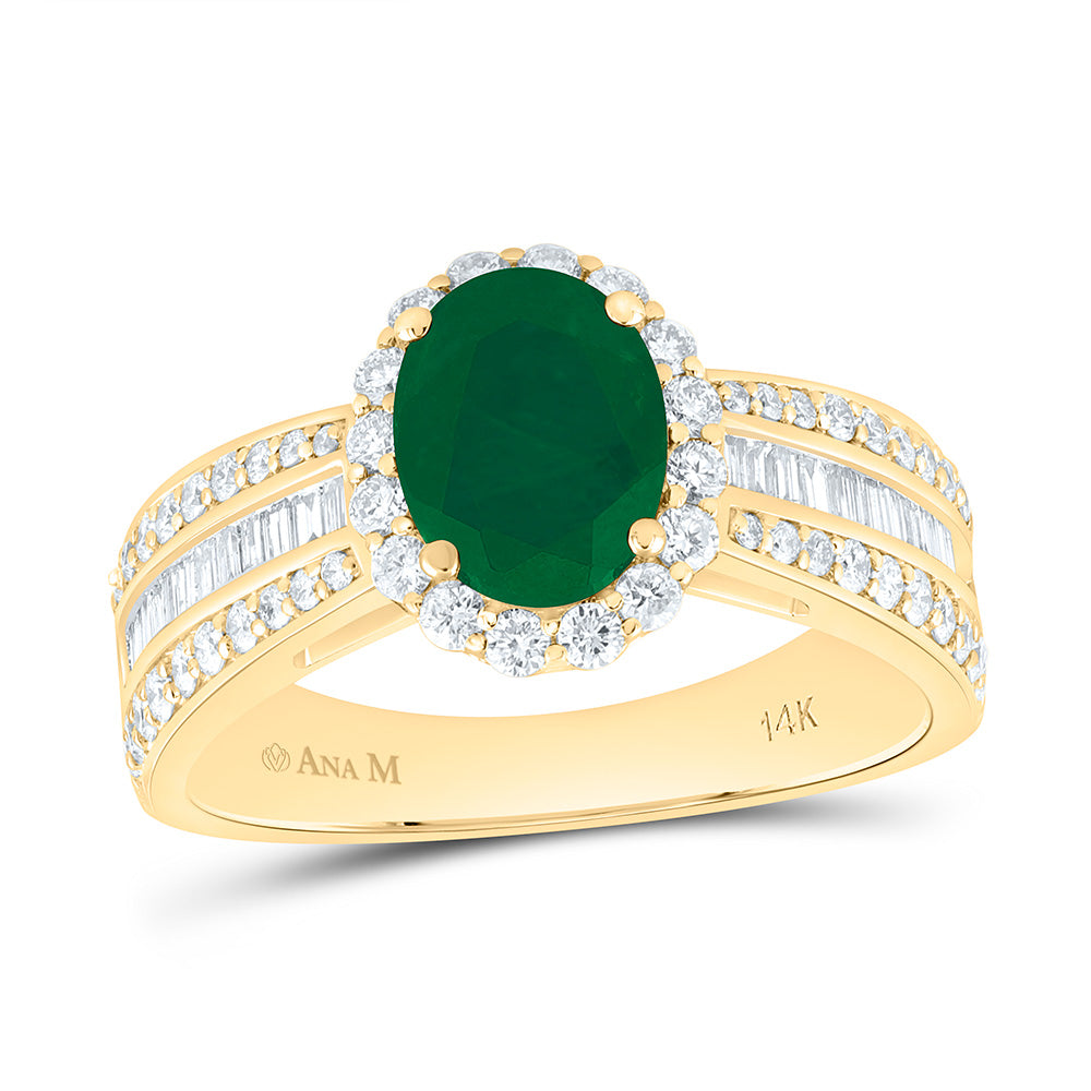 14k Gold 3/4 CTW-Natural Diamond 8X6MM-Ov-Em Natural Gemstone Oval Ring