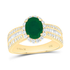 14k Gold 3/4 CTW-Natural Diamond 8X6MM-Ov-Em Natural Gemstone Oval Ring