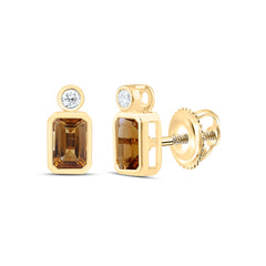 14k Gold 1/12 CTW-Natural Diamond 6X4MM-Em-Citrin Natural Gemstone Emerald Earring