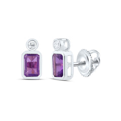 14k Gold 1/12 CTW-Natural Diamond 6X4MM-Em-Amethyst Natural Gemstone Emerald Earring