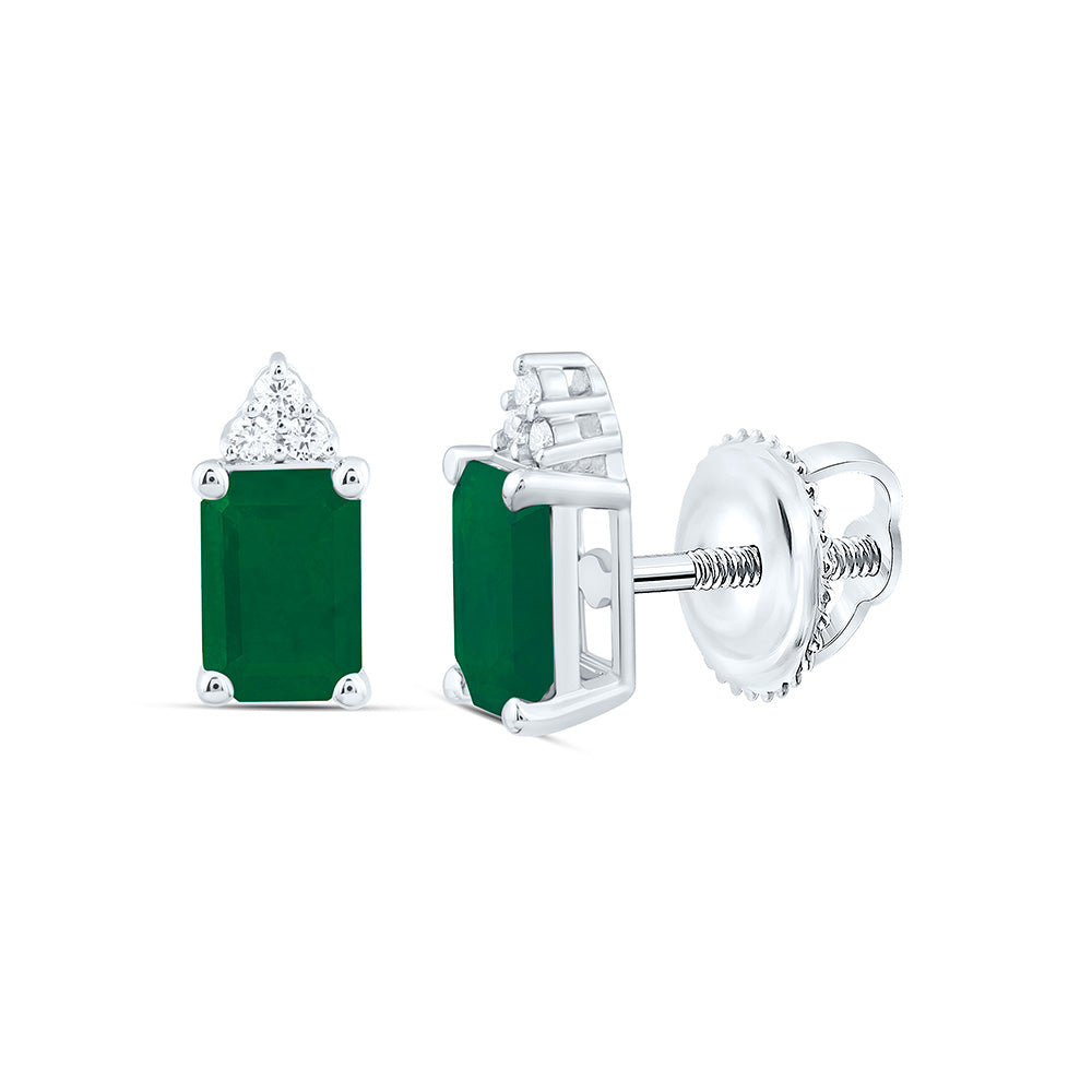 14k Gold 1/20 CTW-Natural Diamond 6X4MM-Em-Em Natural Gemstone Emerald Earring