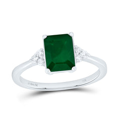 14k Gold 1/10 CTW-Natural Diamond 8X6MM-Em-Em Natural Gemstone Emerald Ring