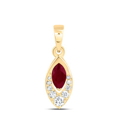 14k Gold 1/8 CTW-Natural Diamond 6X3MM-Mq-Ru Natural Gemstone Marquise Pendant