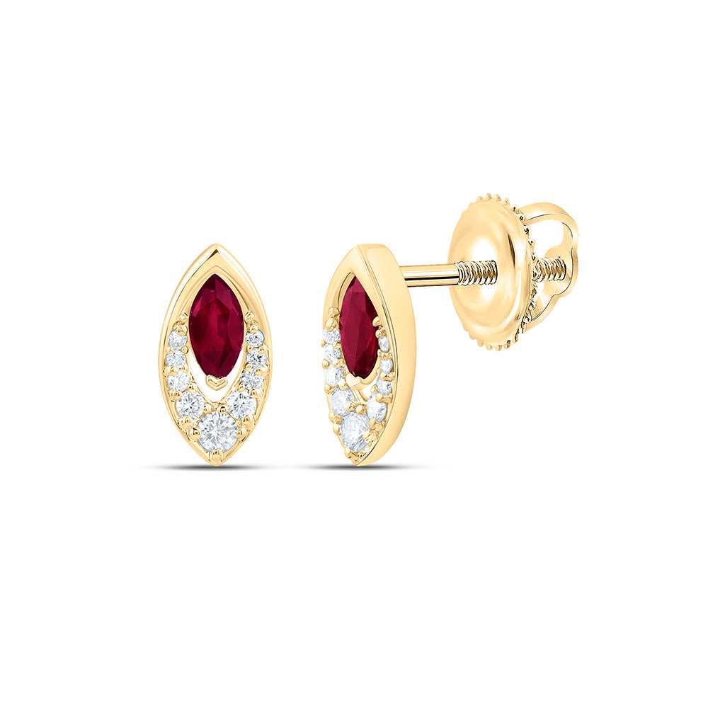 14k Gold 1/8 CTW-Natural Diamond 5X2.5MM-Mq-Ru Natural Gemstone Marquise Earring
