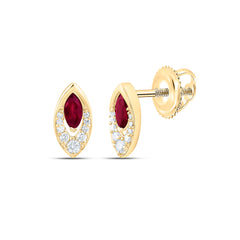 14k Gold 1/8 CTW-Natural Diamond 5X2.5MM-Mq-Ru Natural Gemstone Marquise Earring