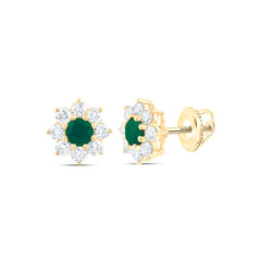 14k Gold 5/8 CTW-Natural Diamond 4MM-Rd-Em Natural Gemstone Flower Earring