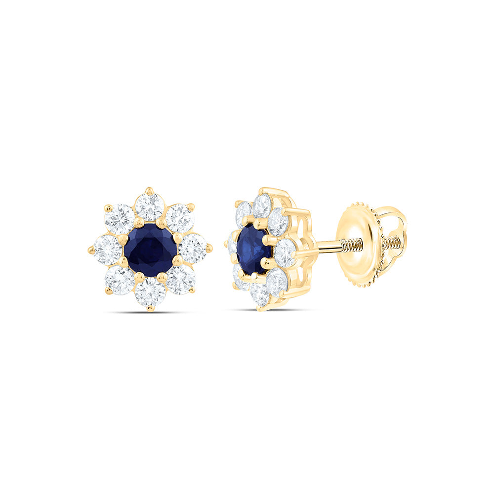 14k Gold 5/8 CTW-Natural Diamond 4MM-Rd-Bs Natural Gemstone Flower Earring