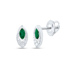 14k Gold 1/8 CTW-Natural Diamond 5X2.5MM-Mq-Em Natural Gemstone Marquise Earring