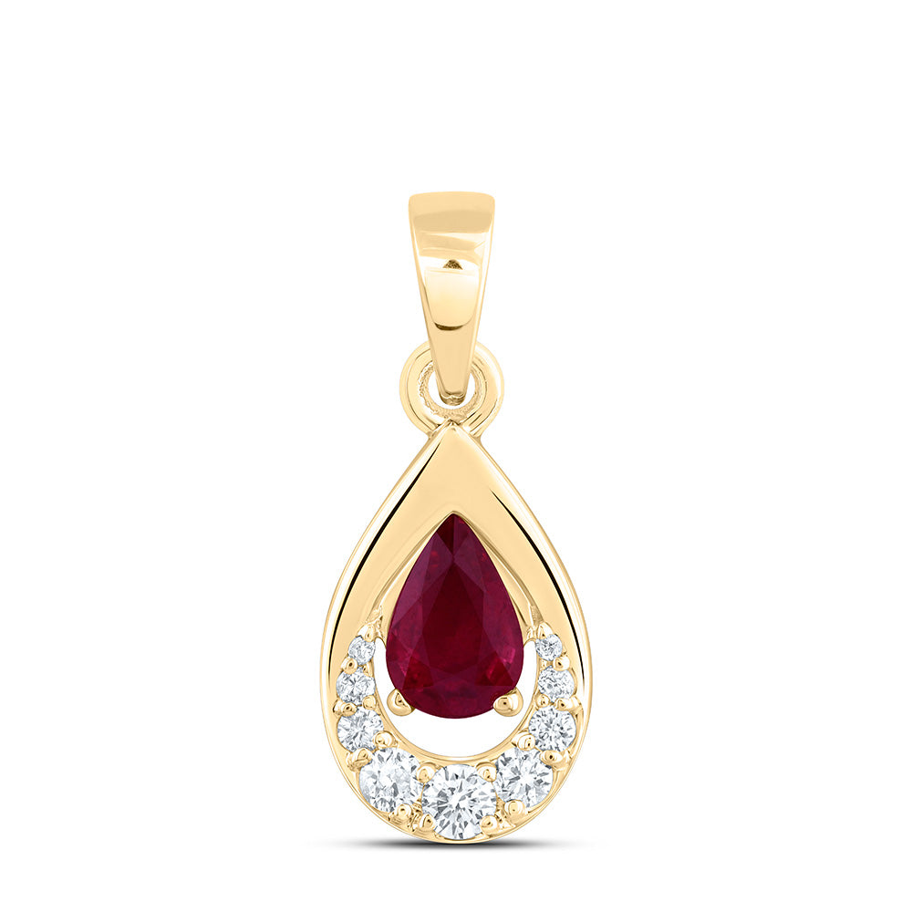 14k Gold 1/10 CTW-Natural Diamond 6X4MM-Ps-Ru Natural Gemstone Pear Pendant