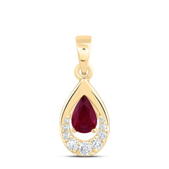 14k Gold 1/10 CTW-Natural Diamond 6X4MM-Ps-Ru Natural Gemstone Pear Pendant