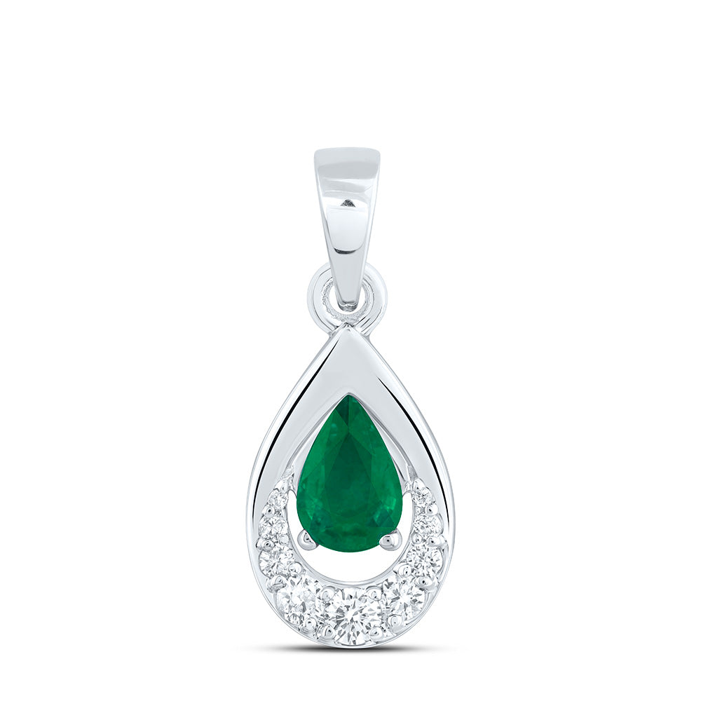 14k Gold 1/10 CTW-Natural Diamond 6X4MM-Ps-Em Natural Gemstone Pear Pendant