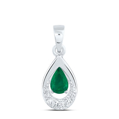 14k Gold 1/10 CTW-Natural Diamond 6X4MM-Ps-Em Natural Gemstone Pear Pendant