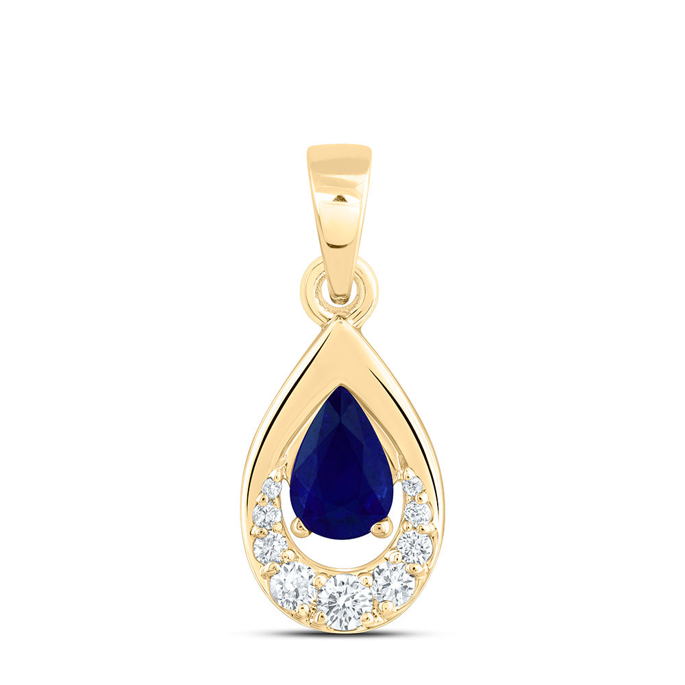 14k Gold 1/10 CTW-Natural Diamond 6X4MM-Ps-Bs Natural Gemstone Pear Pendant