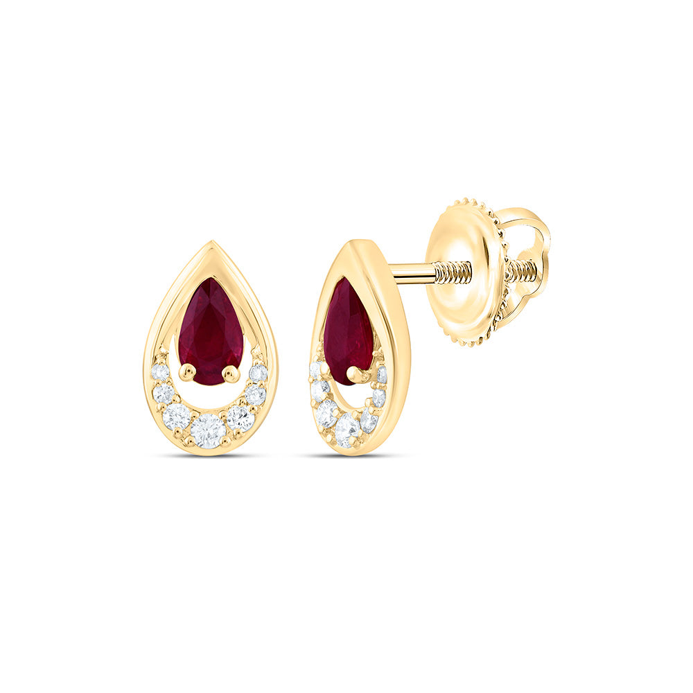 14k Gold 1/10 CTW-Natural Diamond 5X3MM-Ps-Ru Natural Gemstone Pear Earring