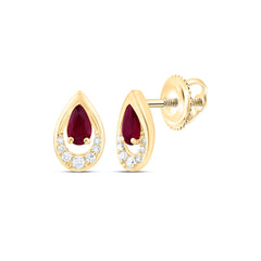 14k Gold 1/10 CTW-Natural Diamond 5X3MM-Ps-Ru Natural Gemstone Pear Earring