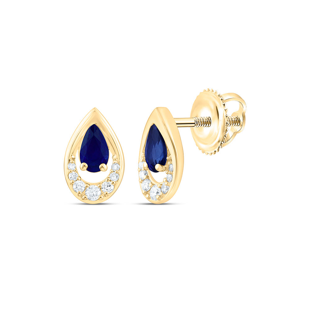 14k Gold 1/10 CTW-Natural Diamond 5X3MM-Ps-Bs Natural Gemstone Pear Earring