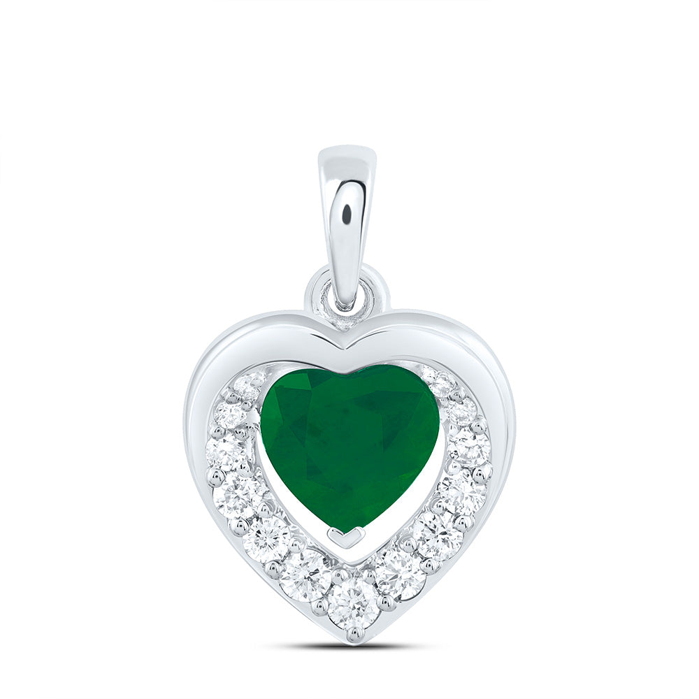 14k Gold 1/5 CTW-Natural Diamond 6MM-Ht-Em Natural Gemstone Heart Pendant