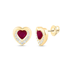 14k Gold 1/5 CTW-Natural Diamond 5MM-Ht-Ru Natural Gemstone Heart Earring