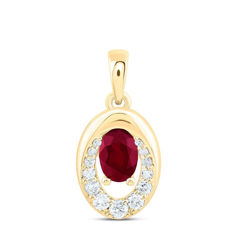 14k Gold 1/6 CTW-Natural Diamond 6X4MM-Ov-Ru Natural Gemstone Oval Pendant