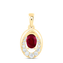 14k Gold 1/6 CTW-Natural Diamond 6X4MM-Ov-Ru Natural Gemstone Oval Pendant