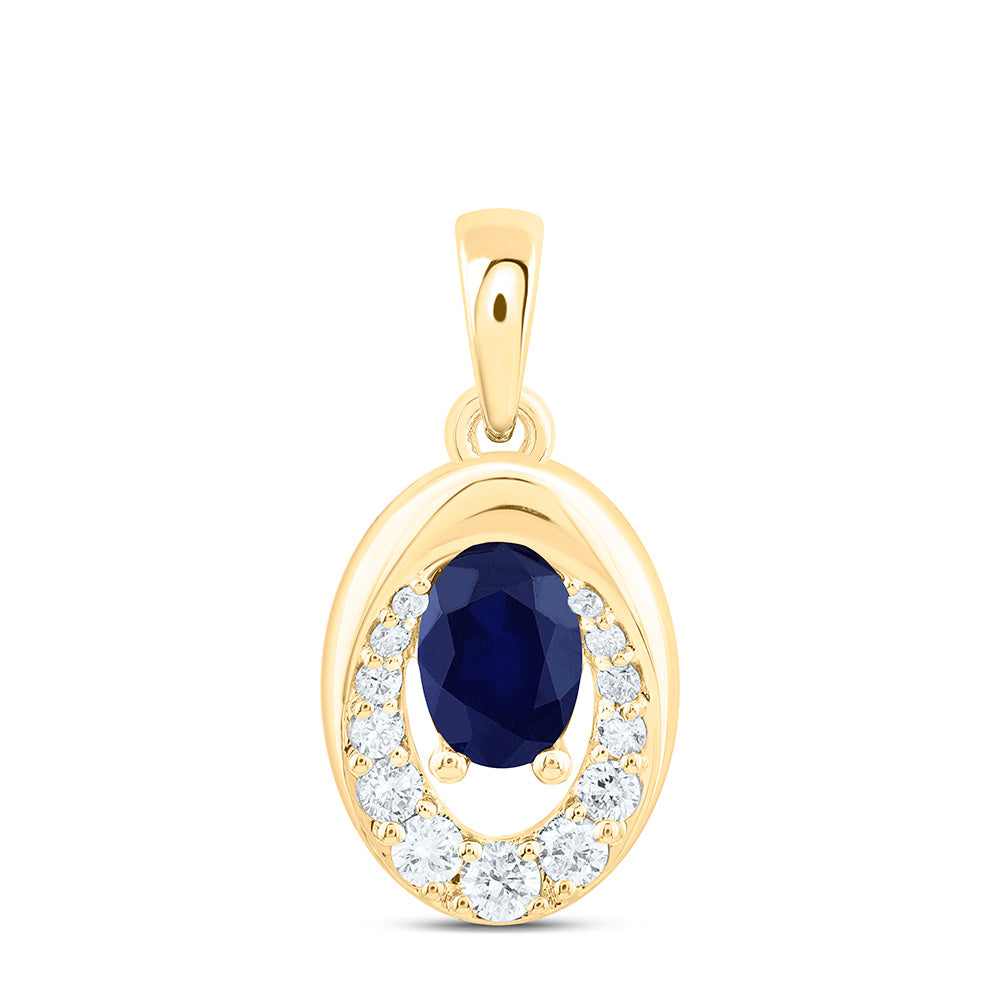 14k Gold 1/6 CTW-Natural Diamond 6X4MM-Ov-Bs Natural Gemstone Oval Pendant
