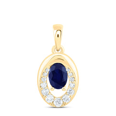 14k Gold 1/6 CTW-Natural Diamond 6X4MM-Ov-Bs Natural Gemstone Oval Pendant