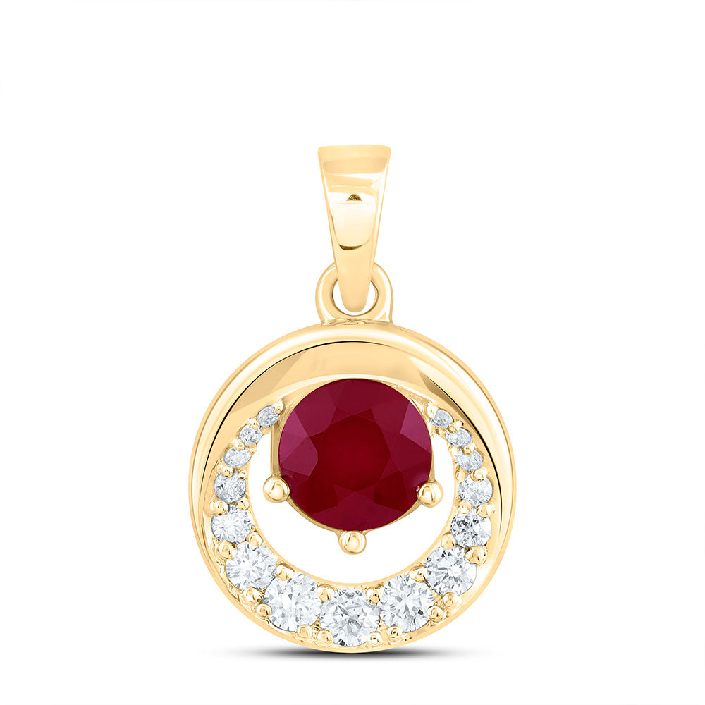 14k Gold 1/5 CTW-Natural Diamond 5.60MM-Rd-Ru Natural Gemstone Round Pendant