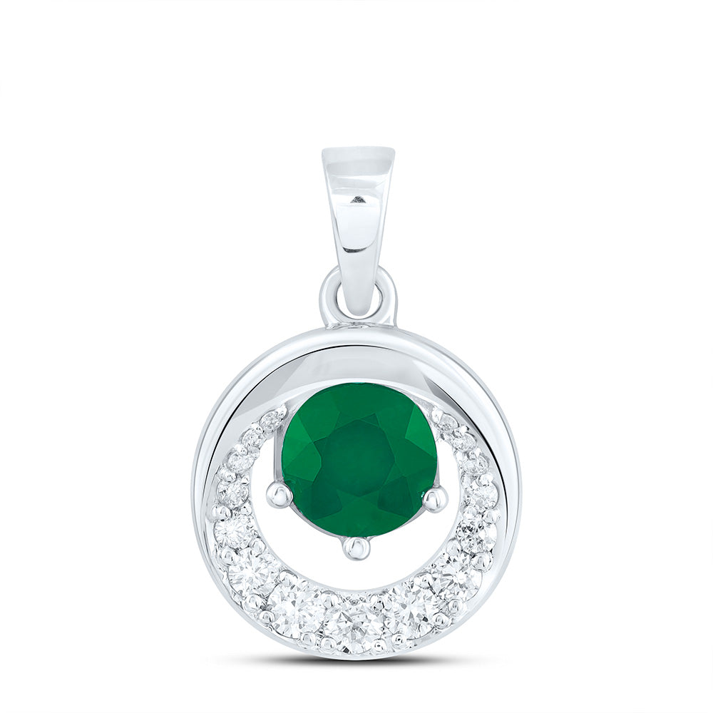 14k Gold 1/5 CTW-Natural Diamond 5.60MM-Rd-Em Natural Gemstone Round Pendant