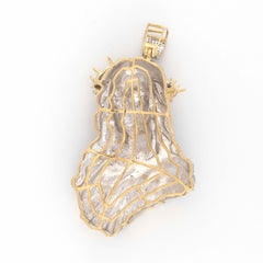 THORN CROWN JESUS TWO TONE ROUND DIAMOND PENDANT - 10KT YELLOW + WHITE GOLD & 2.25CTW