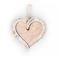 HEART SHAPE TWO TONE BAGUETTE & ROUND DIAMOND PENDANT - 10KT ROSE + WHITE GOLD & 4.30 CTW