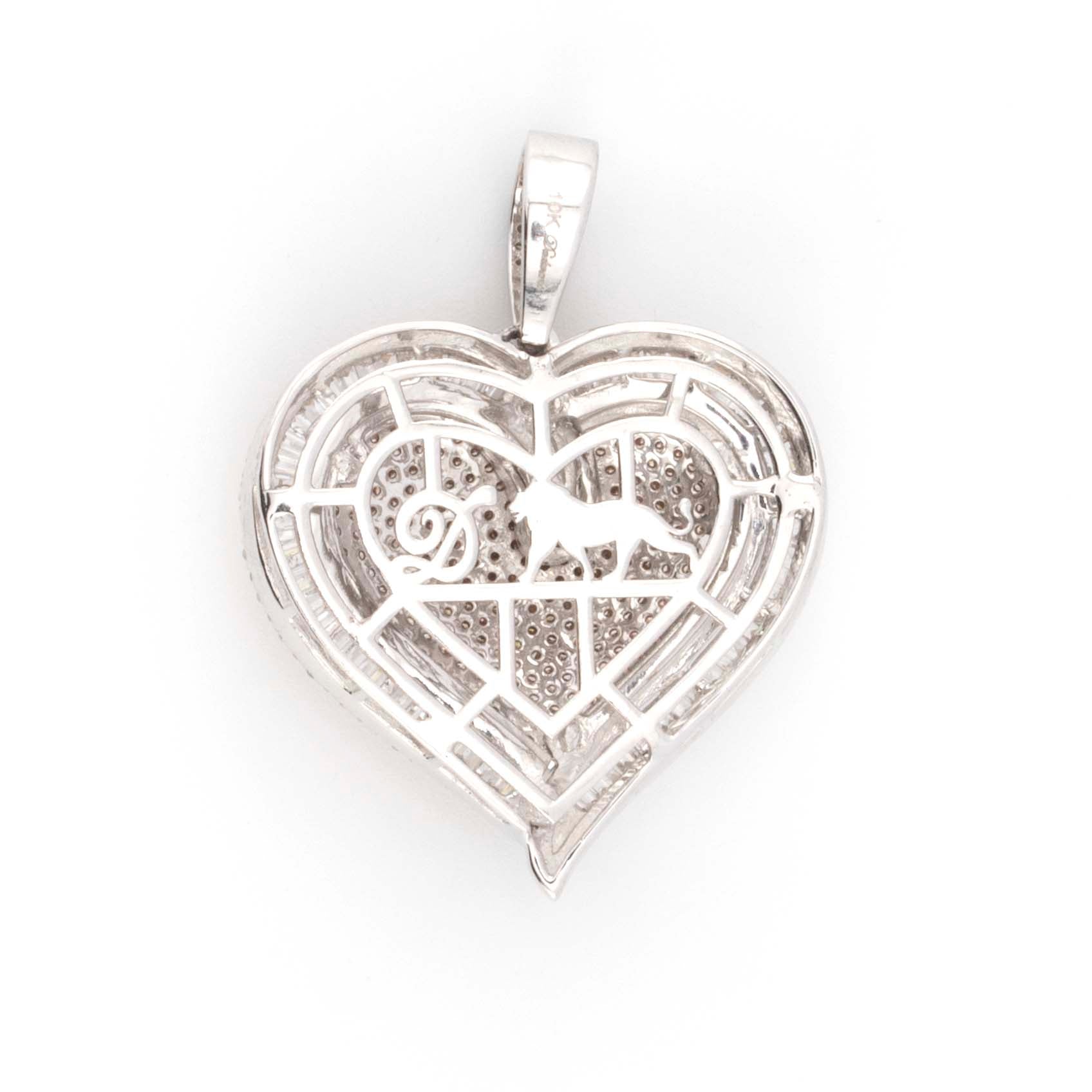 HEART SHAPE TWO TONE BAGUETTE & ROUND DIAMOND PENDANT - 10KT ROSE + WHITE GOLD & 4.30 CTW