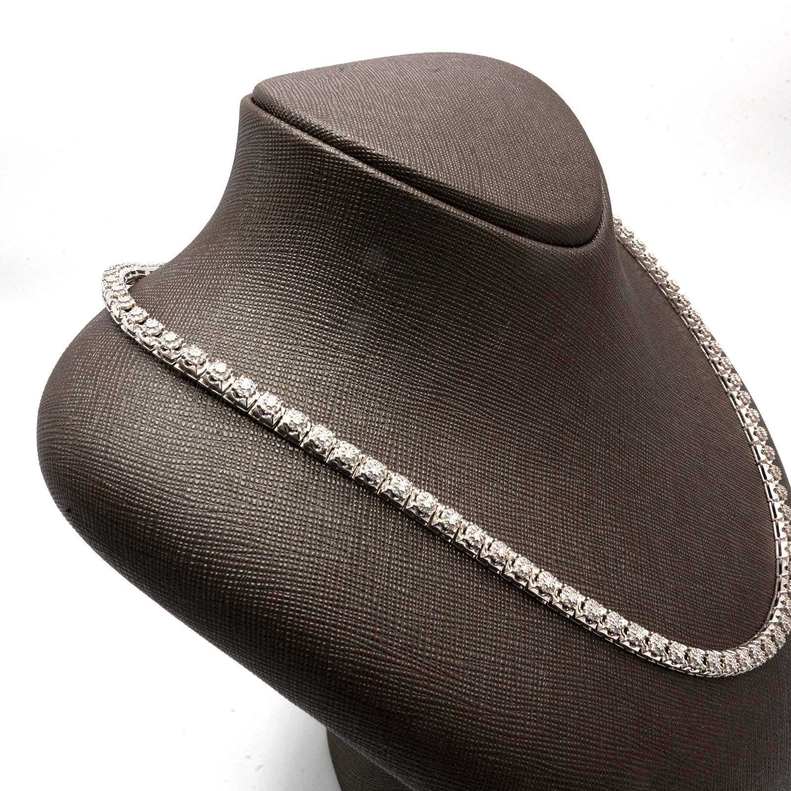 20 Inches 10k Genuine White Gold Round 3 CTW Natural Diamond Necklace 30g Chain