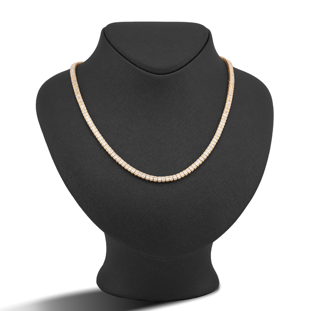 4MM 10k Yellow Gold Round/Baguette 4.72CTW Natural Diamond Tennis Chain 18" Necklace 23.7g